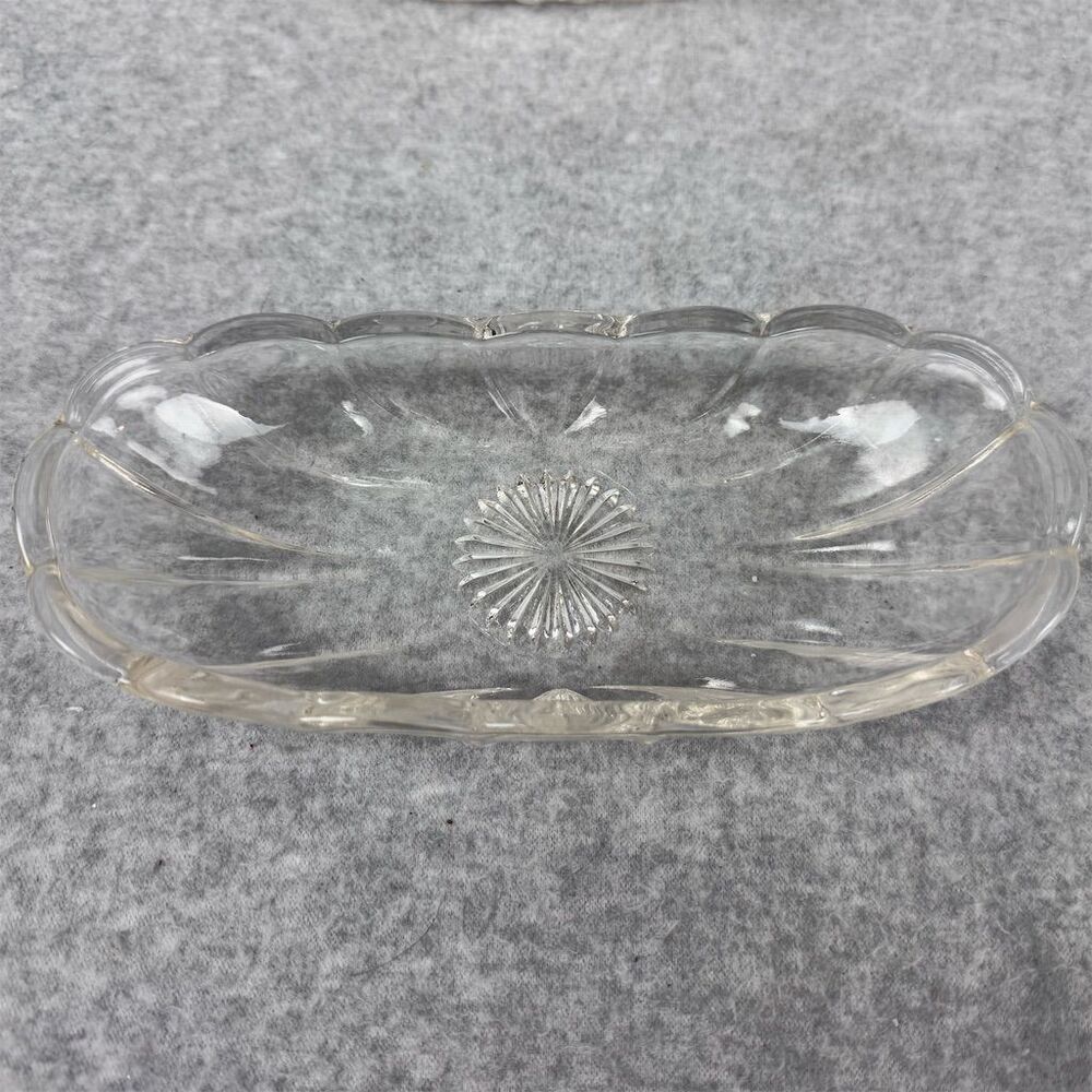 Vintage Starburst Clear Glass Oblong Banana Split Serving Dish Set Of 5 - Picture 1 of 10